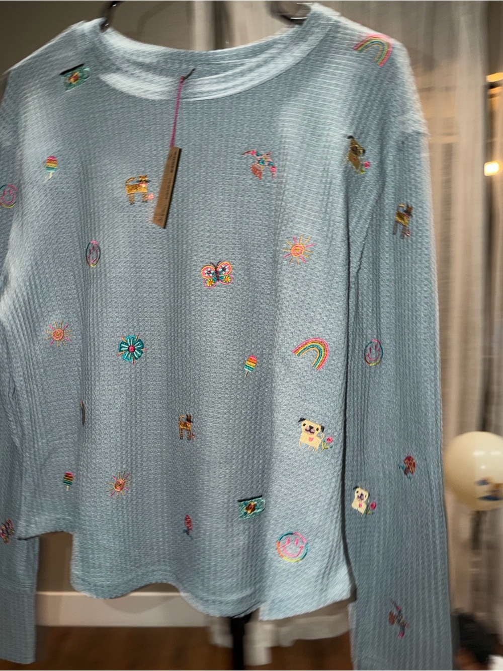 Natural life Blue Embroidered Waffle Knit Long Sleeve Top - Picture 2 of 6